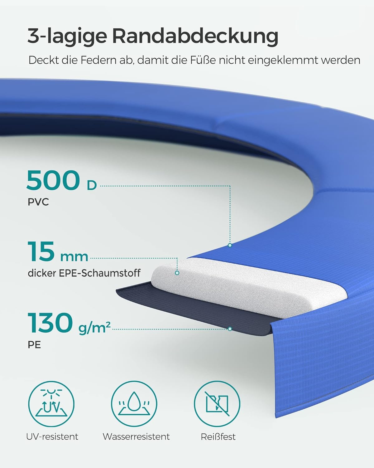 SONGMICS Trampolin Outdoor Ø 427 cm, rundes Gartentrampolin mit Randabdeckung, mit Sicherheitsnetz, mit Leiter und gepolsterten Stangen