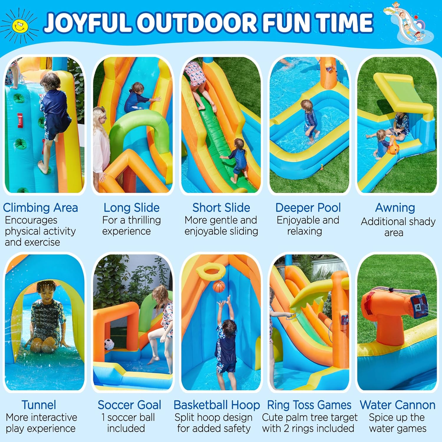 Yaheetech Inflatable Water Slide w/ 2 Long Slides & Large Climbing Wall & Small Deeper Pool & Awning, 11-in-1 Outdoor Blow Up Water Slide w/Storage Bag & 950W Blower