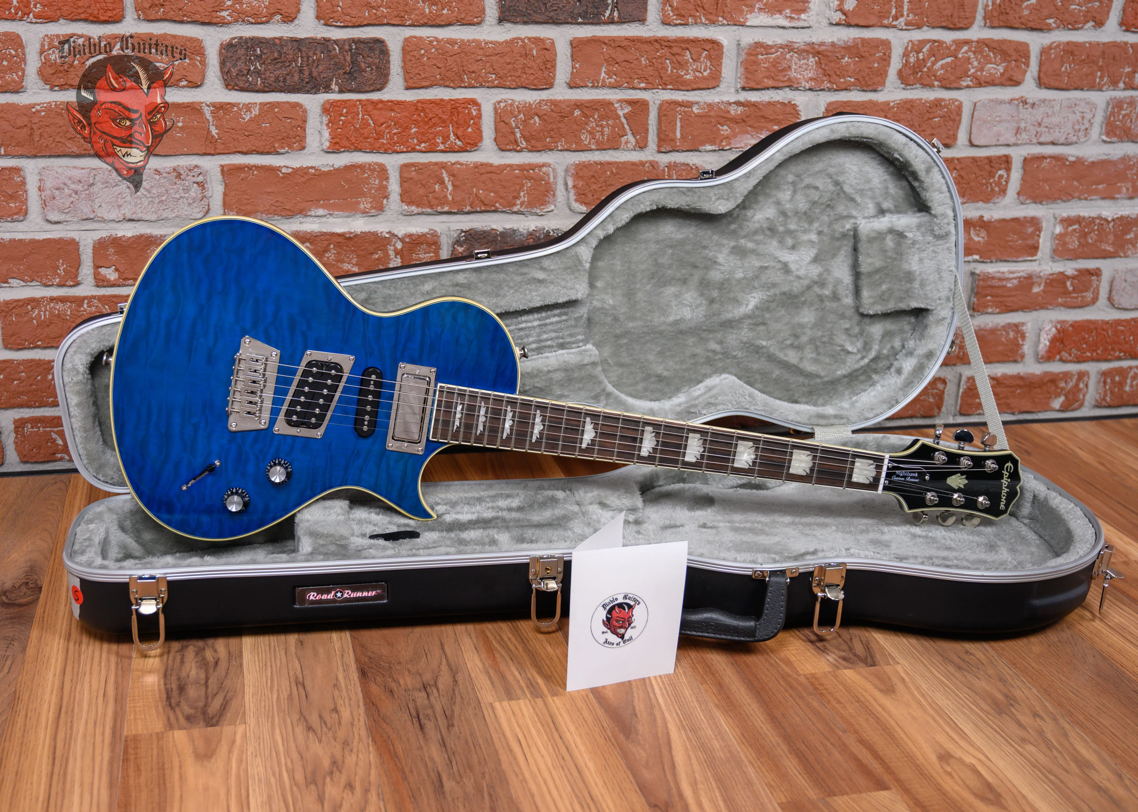 Epiphone Nighthawk Custom Quilted Maple Top Transparent Blue 2015 w/Hard Shell Case