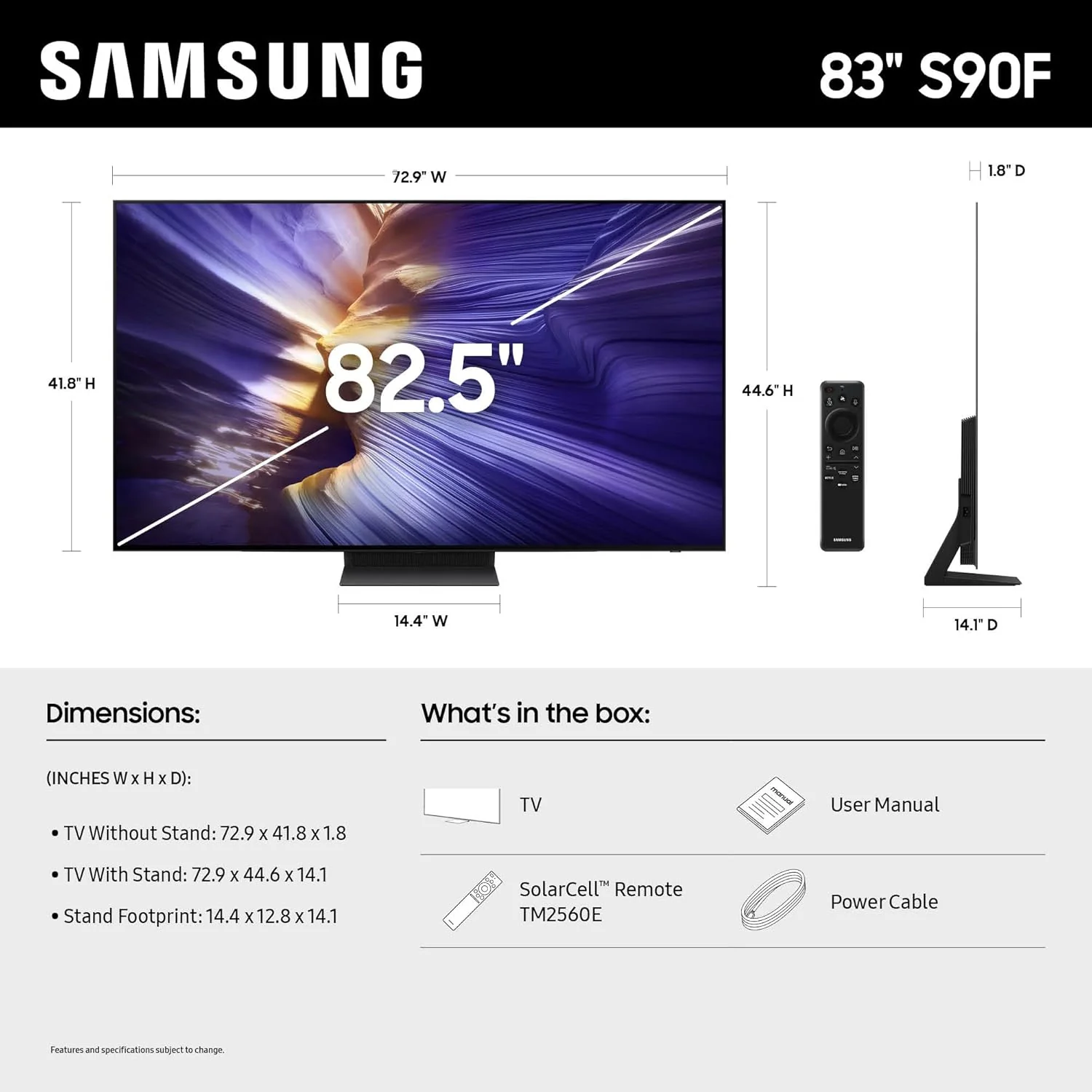 SAMSUNG 83-Inch Class OLED S90F 4K Smart TV (2025 Model) NQ4 AI Gen3 Processor, 4K AI Upscaling Pro, OLED HDR +, Motion Xcelerator 144Hz, Samsung Vision AI, Alexa Built-in