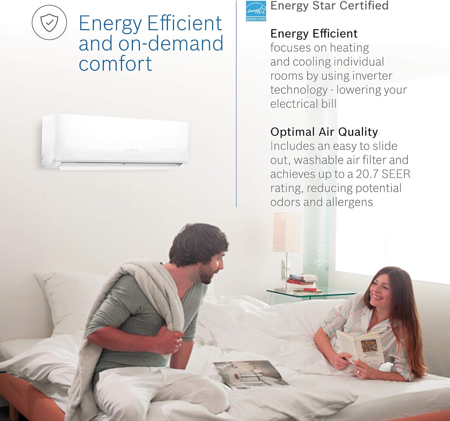 Bosch Thermotechnology Bosch Ultra-Quiet 24K BTU 230V Mini Split Air Conditioner & Cooling System Gen 2 with Inverter Heat Pump, 20.7 SEER High-Efficiency - Energy Star Certified