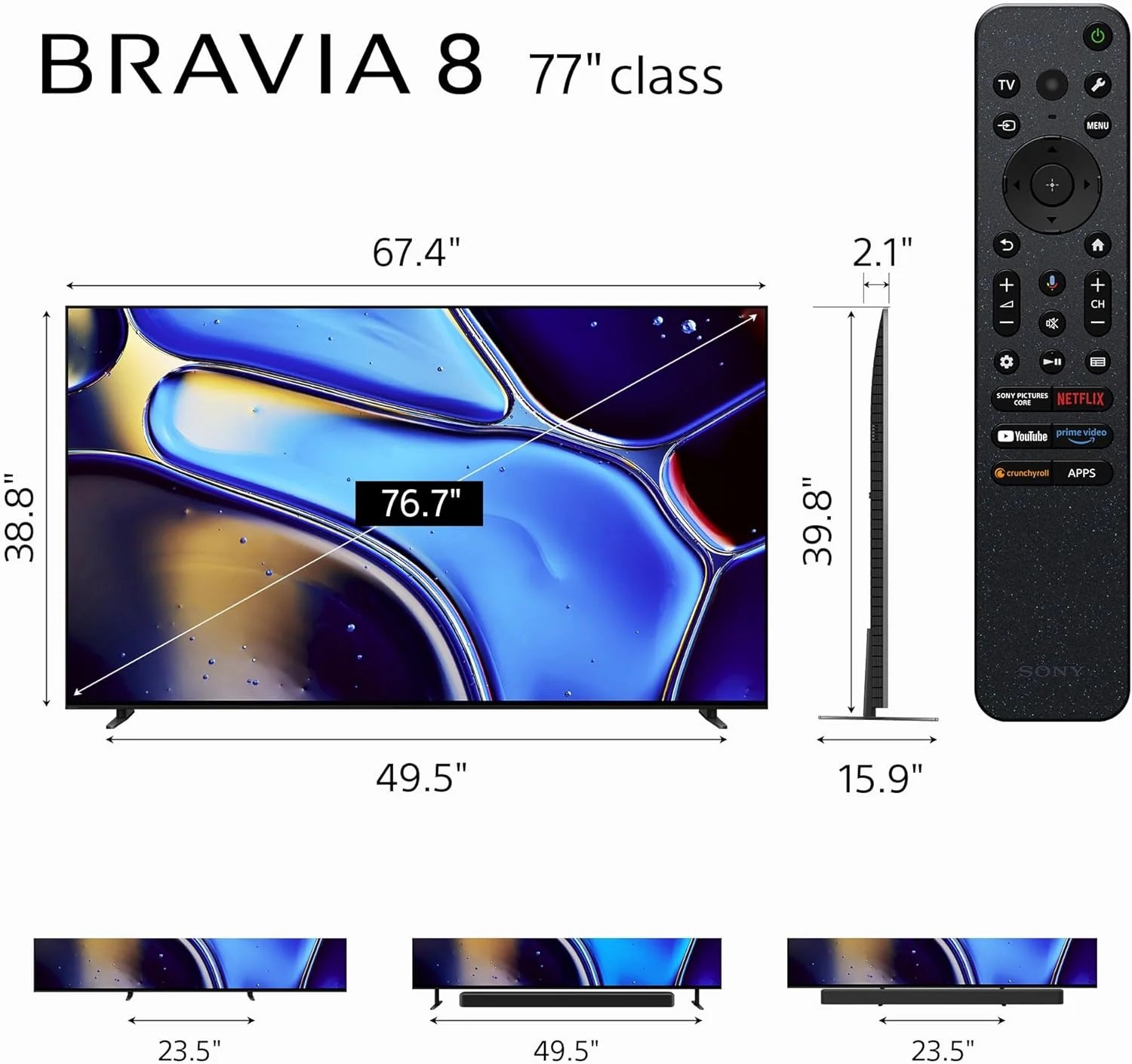 Sony 77 Inch OLED 4K Ultra HD TV BRAVIA 8 Smart Google TV with Dolby Vision HDR and Exclusive Features for PlayStation® 5 (K-77XR80)