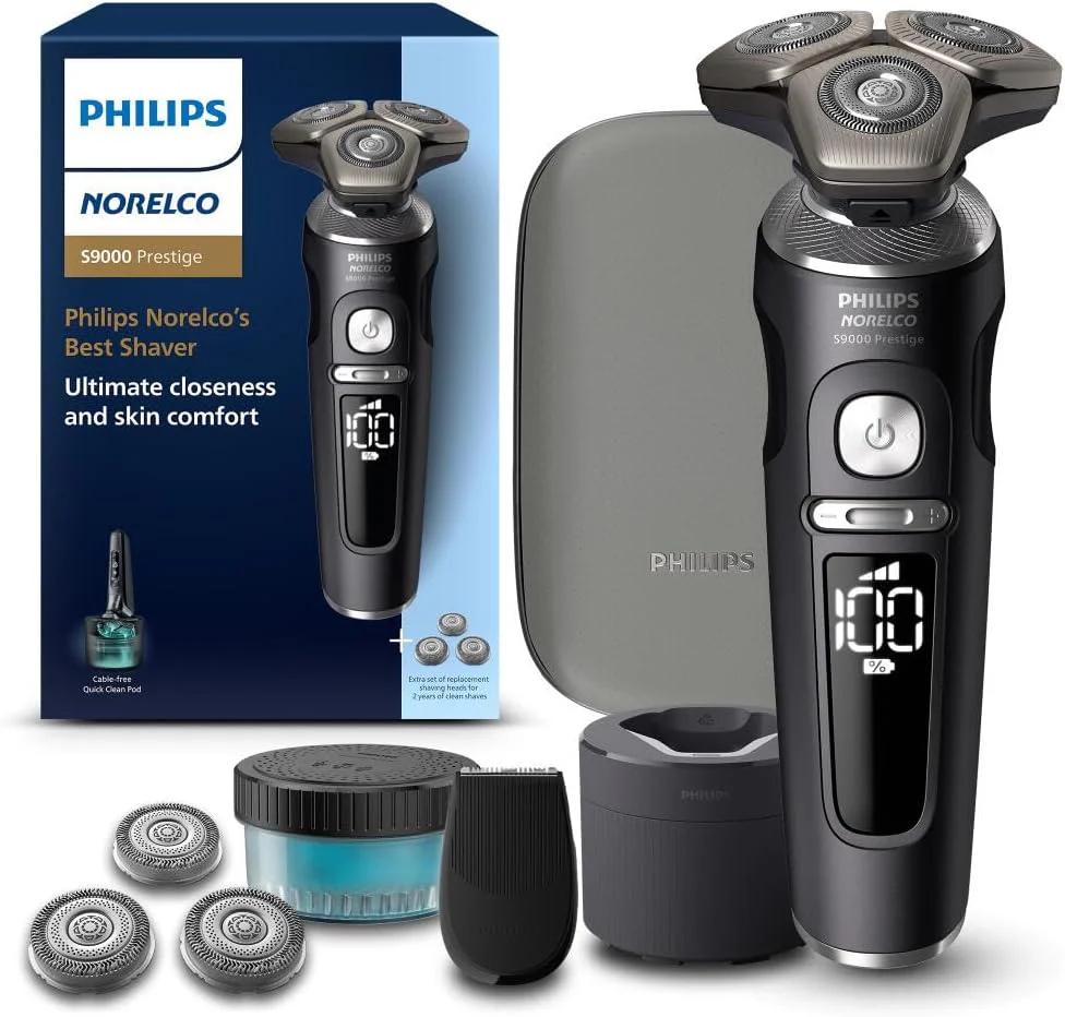 Philips Norelco S9000 Prestige Electric Shaver with Qi-Charger, Precision Trimmer and Premium Case, SP9872/86