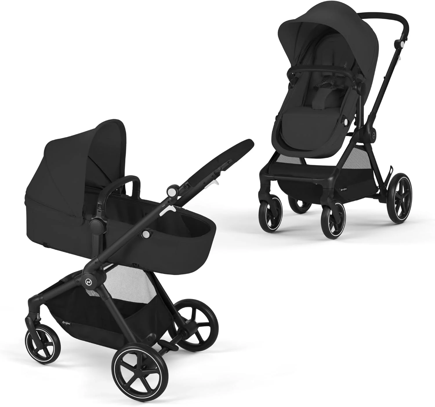 Cybex EOS 5-in-1 Travel Stroller + Aton 2 Infant Car Seat with SensorSafe & Load Leg – Converts from Carriage to Reversible Toddler Seat, Travel System Ready, Lightweight & Comfortable, Black/Black