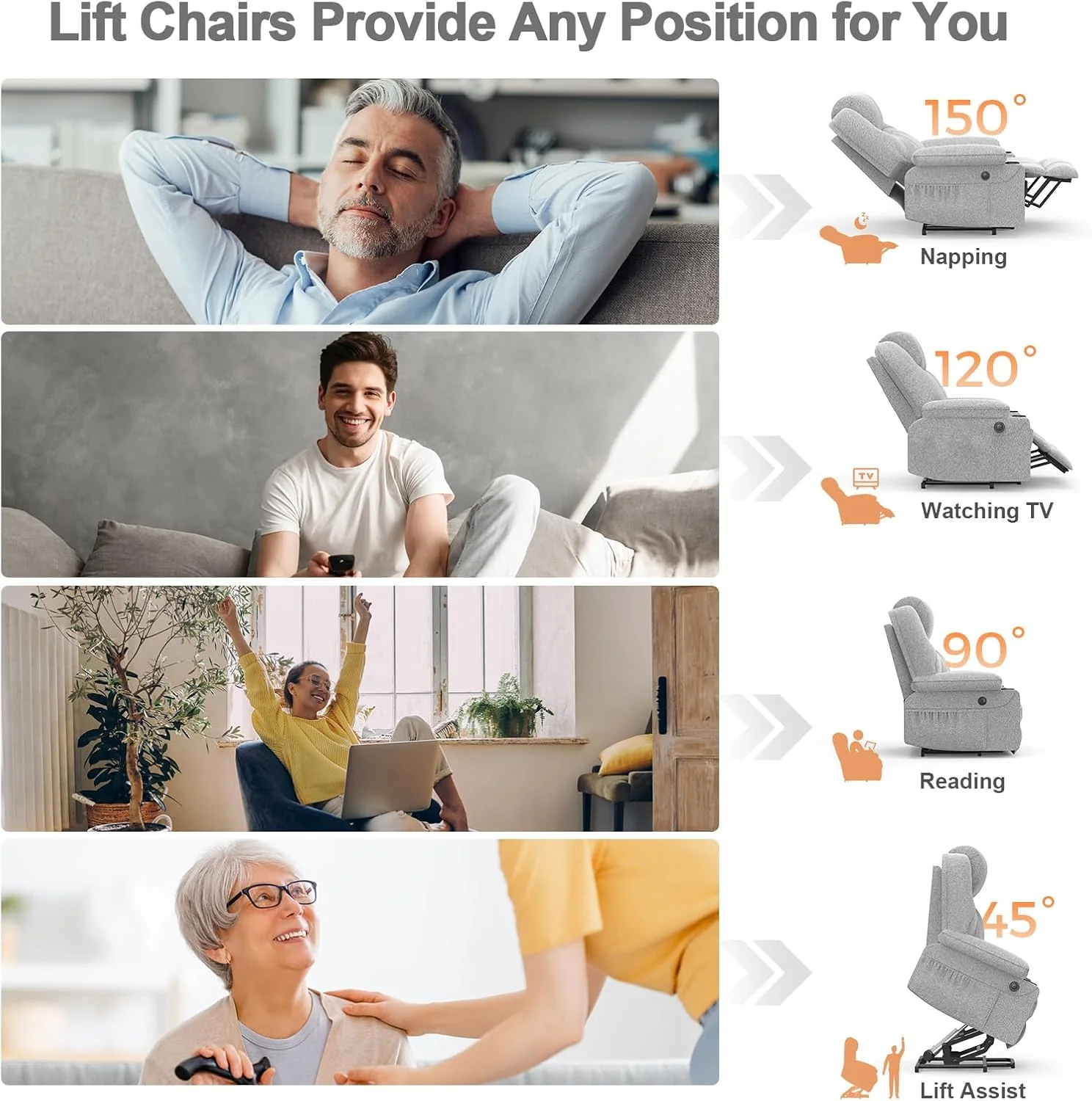 Senior relaxation chair, power lounge chair with massage and warmth, extended footstool, C + USB interface, 2 beverage racks, 2 side bags, lounge chair, lounge sofa