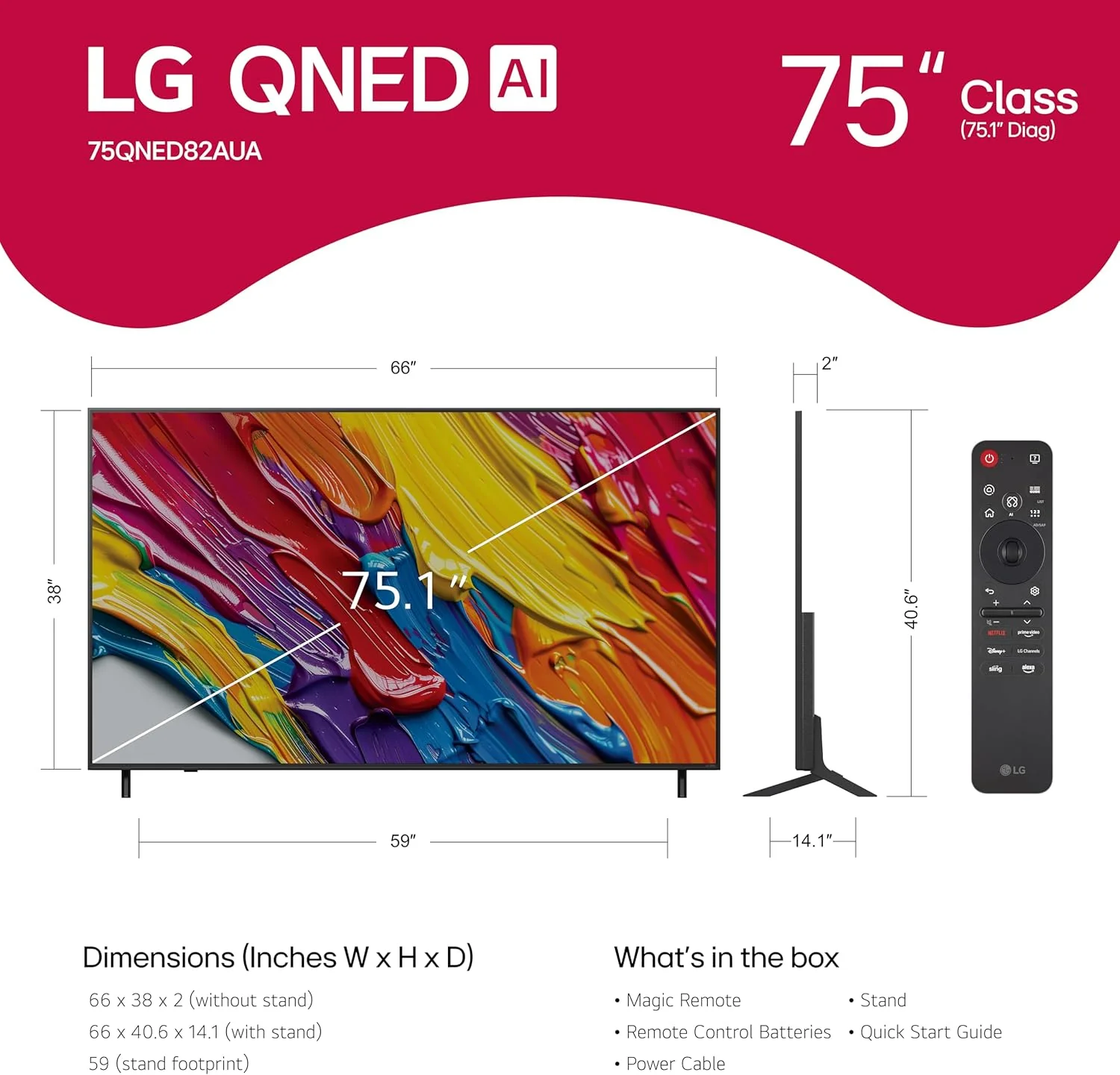 LG 75-Inch Class QNED AI 4K QNED82A Series Smart TV w/AI Sound, HDR10, 4K Super Upscaling, Filmmaker Mode, Wow Orchestra, Alexa Built-in (75QNED82AUA, 2025)