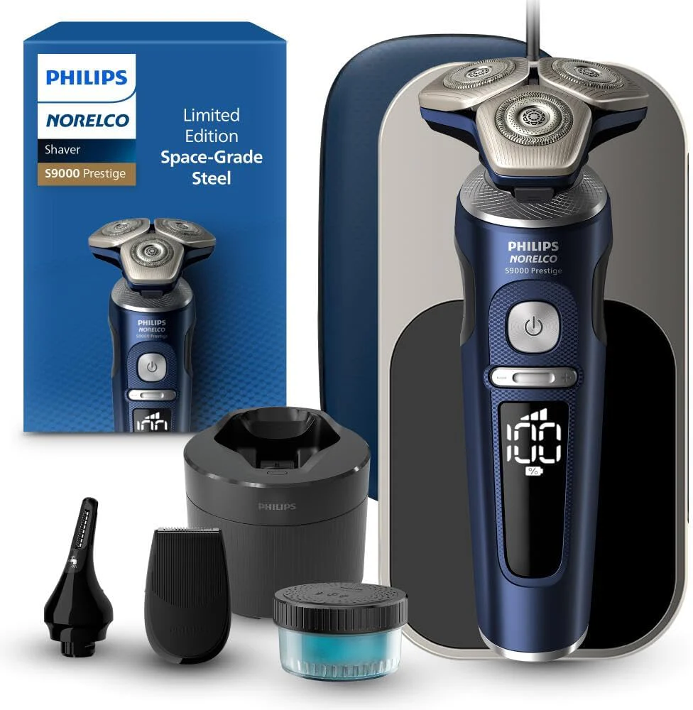 Philips Norelco S9000 Prestige Electric Shaver with Qi-Charger, Precision Trimmer and Premium Case, SP9872/86