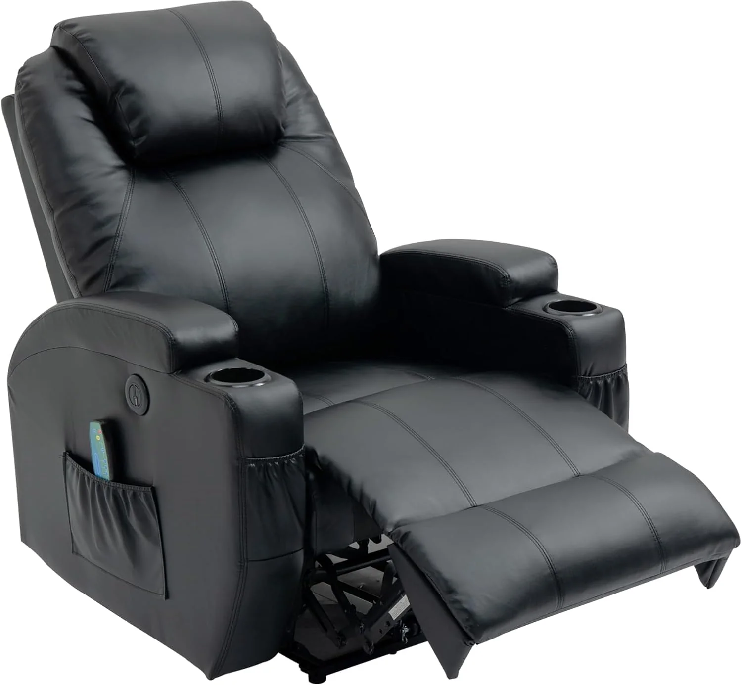 TV armchair, relaxation armchair, massage armchair, heating and vibration, remote control 360° rotation lever, black