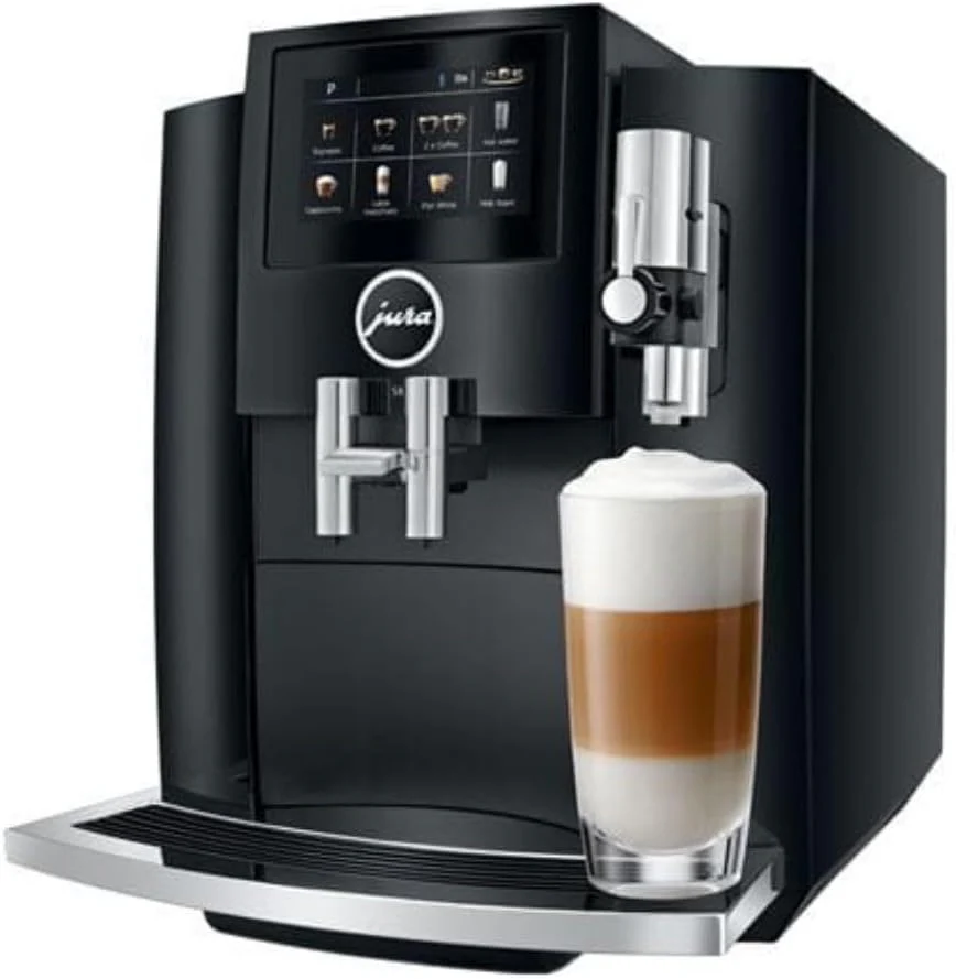 Jura S8 Automatic Coffee and Espresso Machine with 4.3-Inch Touchscreen Color Display, Automatic Filter Detection, and Programmable Coffee Strength (Piano Black, Renewed)