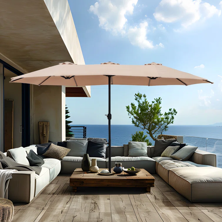 Nyasia 15 ft x 9 ft Rectangular Market Umbrella with Base