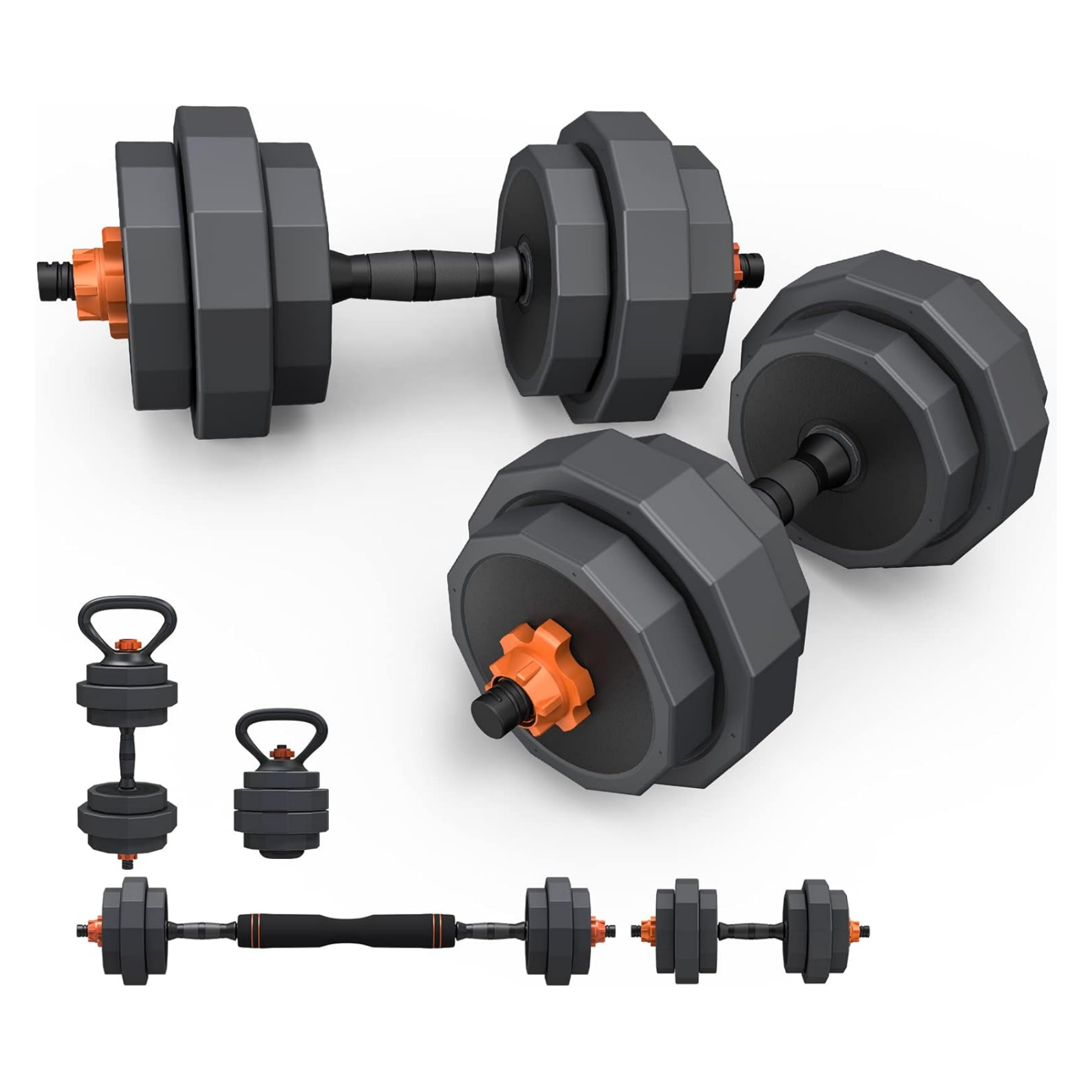 Lusper Adjustable Weights Dumbbells Set, 44LB/55LB/66LB Free Weights, 3 in 1 Mutiweight Dumbbell/Barbell/Kettlebell with Connector, Versatile Weight Set for Home Gym