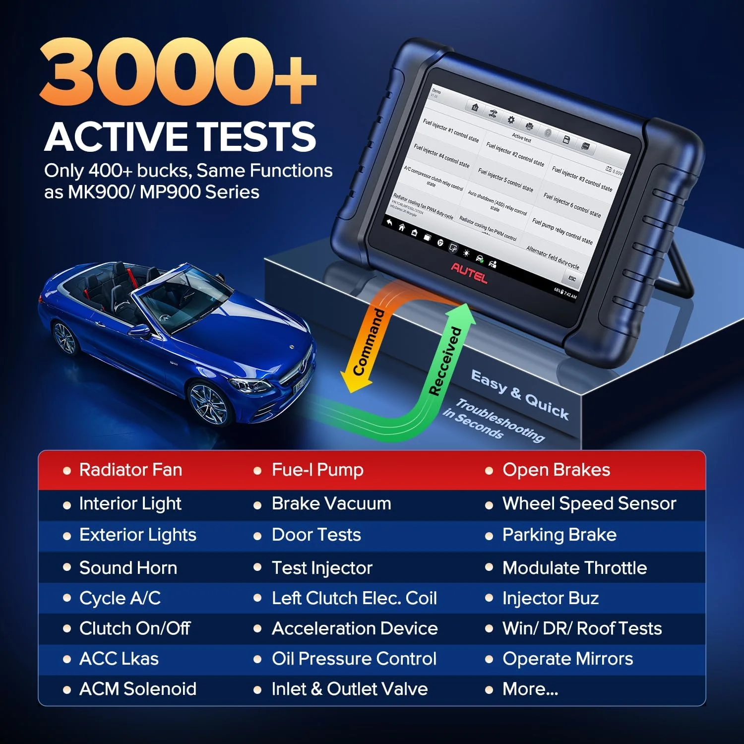 Autel Scanner MaxiCheck MX808S, 2025 US Ver. of MaxiCOM MK808S/ MK808Z, Bidirectional 11OS as MX900 MK900 MK900BT, 3000+ Active Test, 28+ Service, OE All System OBDII Diagnostic Tool, FCA Autoauth