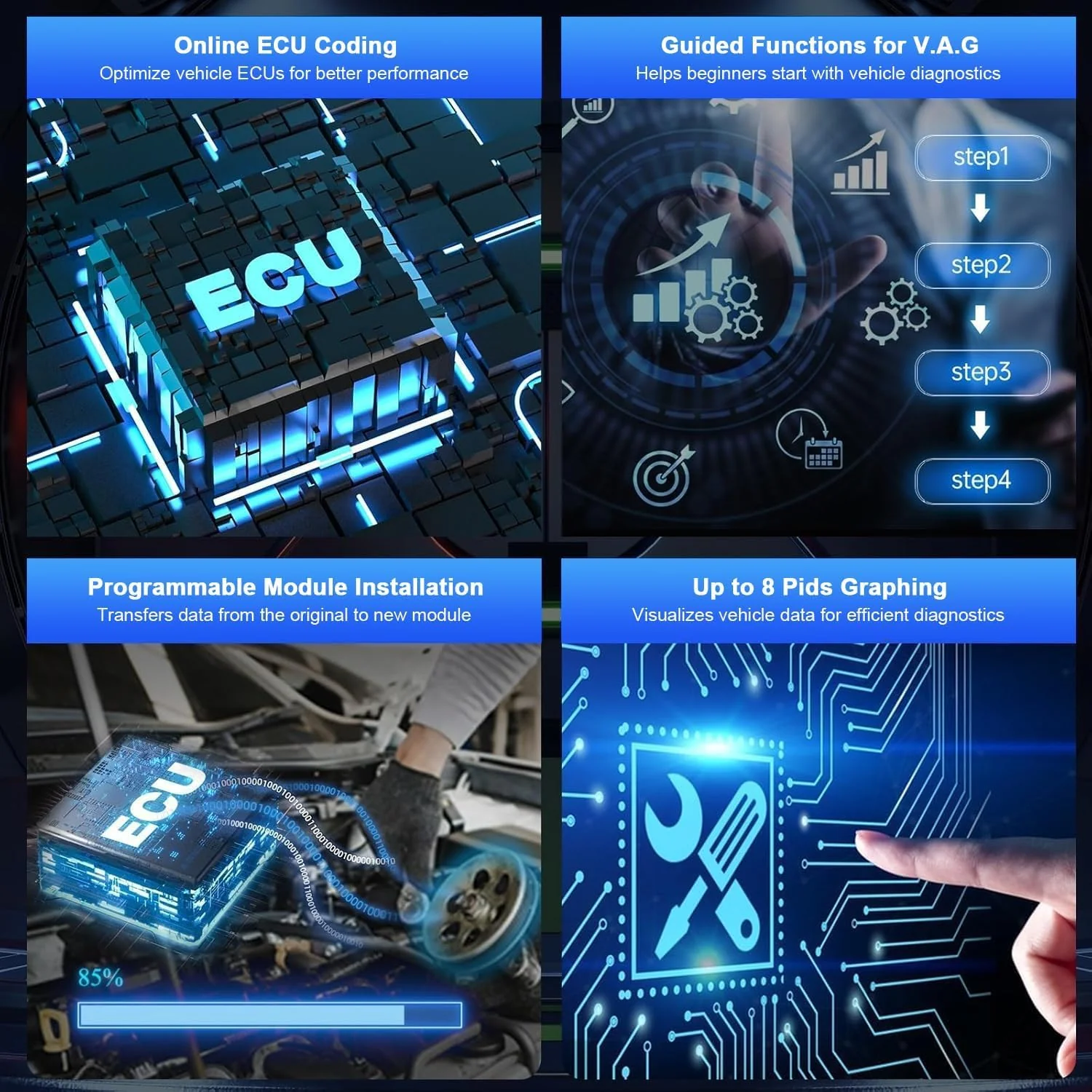 XTOOL D8W OBD2 Scanner Diagnostic Tool Wireless Bidirectional Scan Tool with Topology, ECU C0ding, 42 Reset, Active Tests, Crankshaft Relearn, All System PMI, CANFD/DoIP FCA, 3-Yr Update