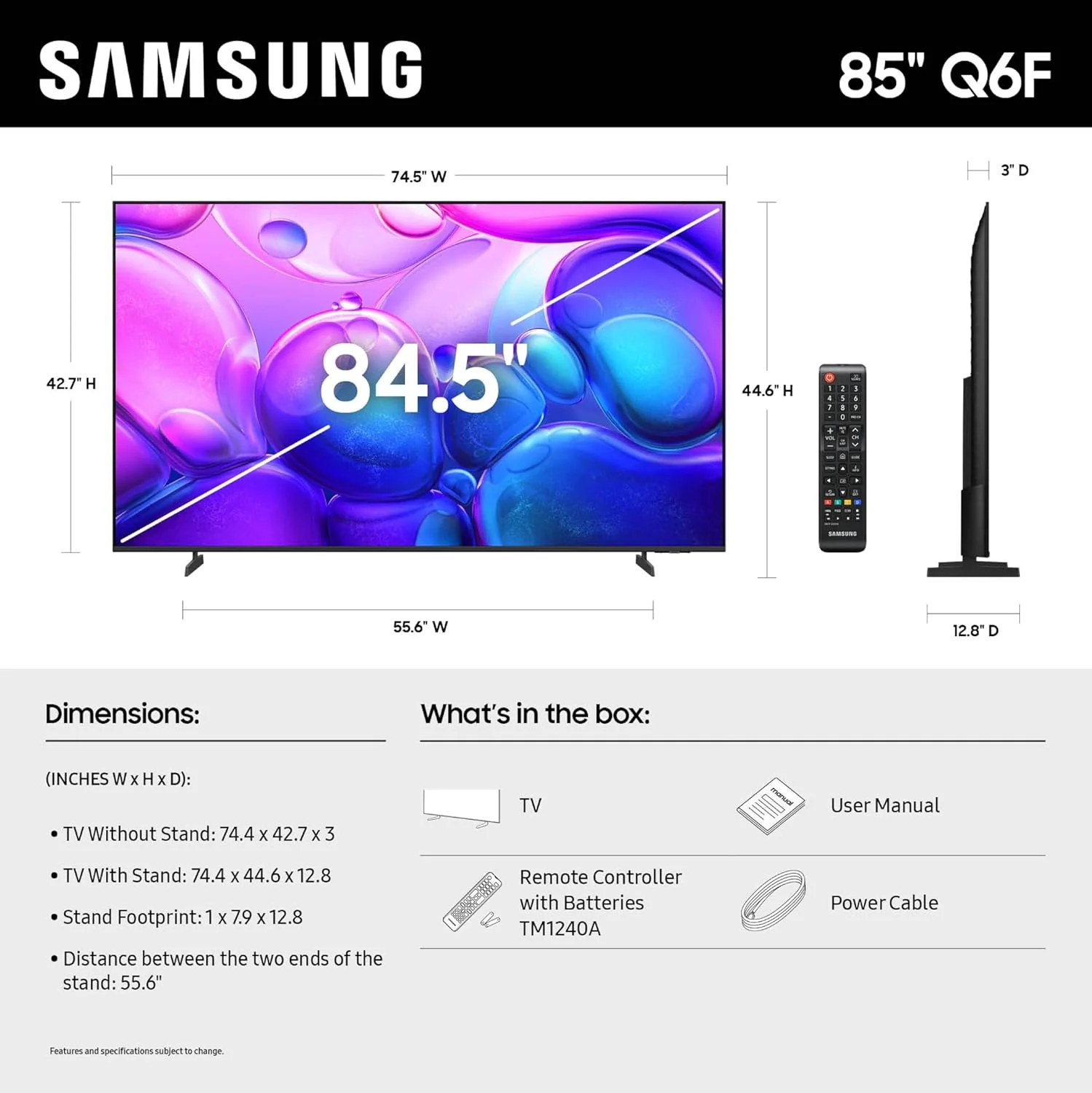 SAMSUNG 85-Inch Class QLED Q6F Series Samsung Vision AI Smart TV (2025 Model, 85Q6F) Q4 Lite Processor, Quantum HDR, Motion Xcelerator 60Hz, Color Booster, 4K Upscaling, Compatible with Alexa