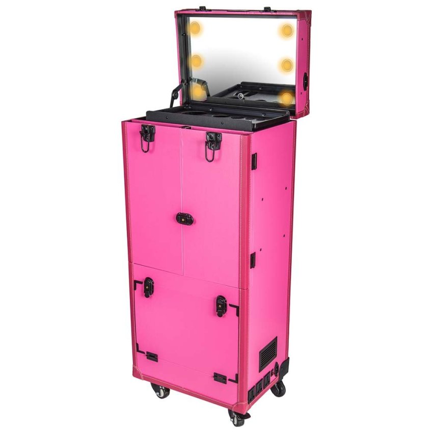 Makeup Artists Multifunction lighted Cosmetics Rolling Case with Fan