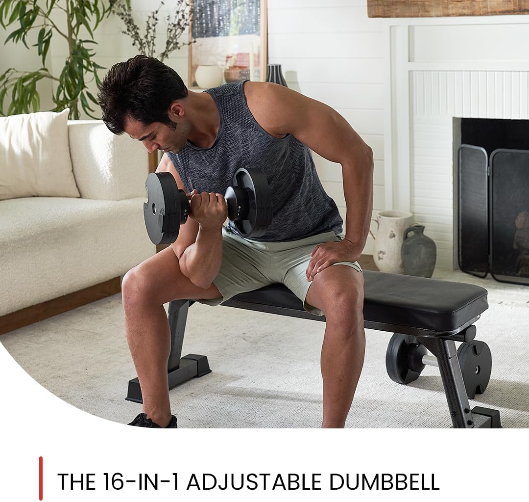 NUOBELL Adjustable Dumbbells Pair 5-80 lbs : the Adjustable Dumbbell Set to Replace 16 Sets of Dumbbells.
