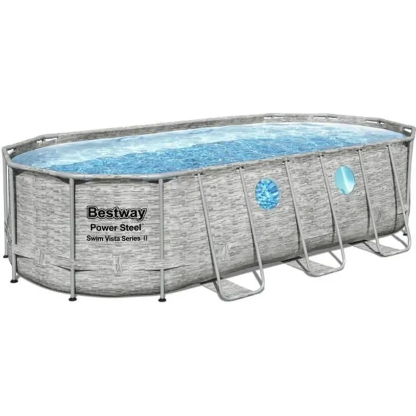Kit Piscine hors sol BESTWAY - Power Steel&trade;- 488 x 305 x 107 cm - Ovale (Livr&eacute;e avec filtre &agrave; sable, b&acirc;che, &eacute;chelle)