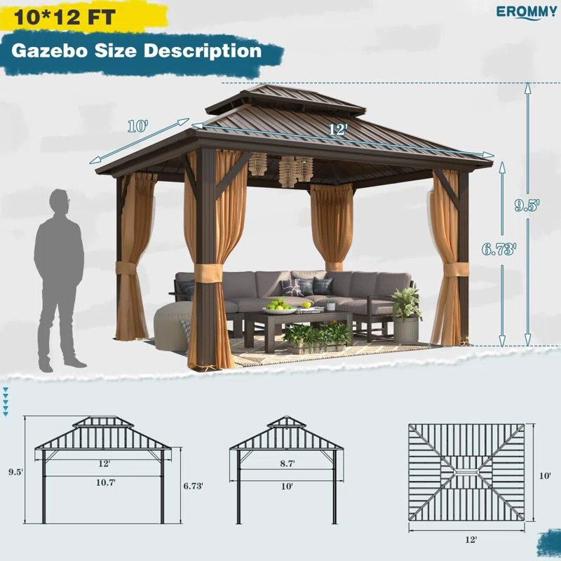 Outdoor Patio Gazebo, Hardtop Gazebo with Galvanized Steel Roof and Aluminum Frame