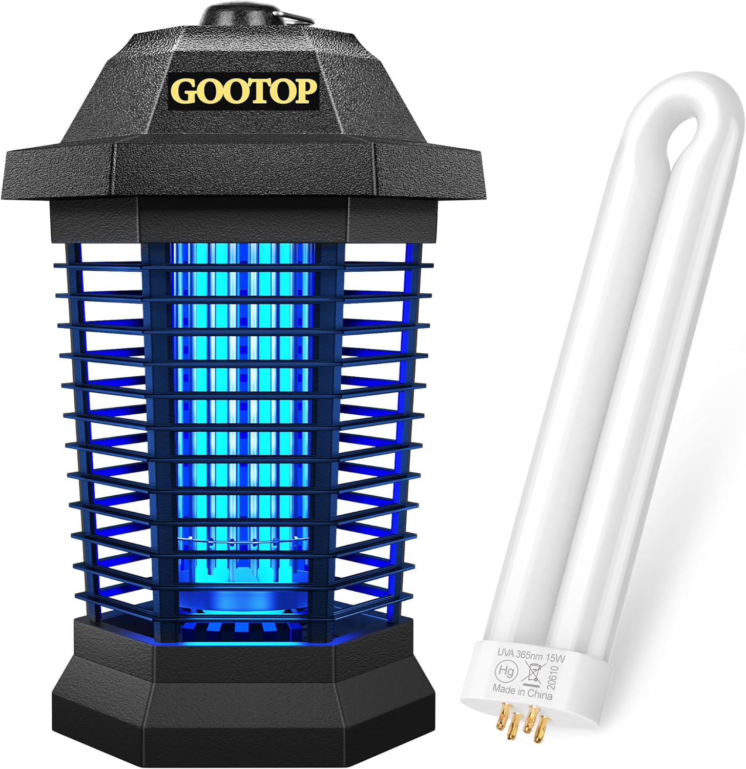 GOOTOP Bug Zapper Outdoor Electric, Mosquito Zapper, Fly Traps, Fly Zapper, Mosquito Killer, 3 Prong Plug, 90-130V, ABS Plastic Outer (Black) with 15W Replacement Bulb