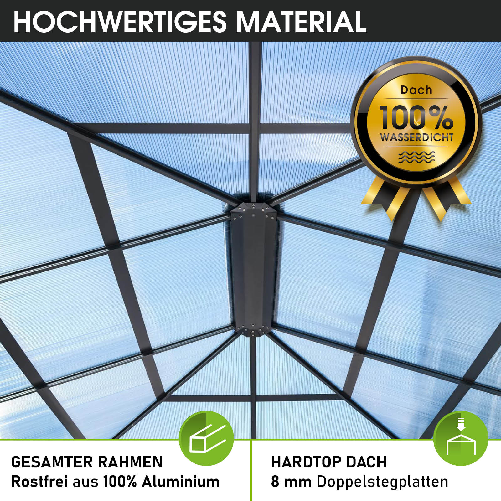 BRAST Alu-Pavillon PREMIUM 3,6x4,8m beige inkl. LEDs