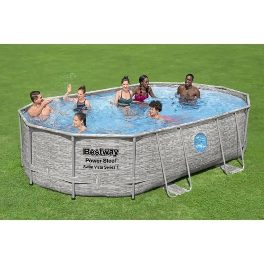 Kit Piscine hors sol BESTWAY - Power Steel™- 488 x 305 x 107 cm - Ovale (Livrée avec filtre à sable, bâche, échelle)