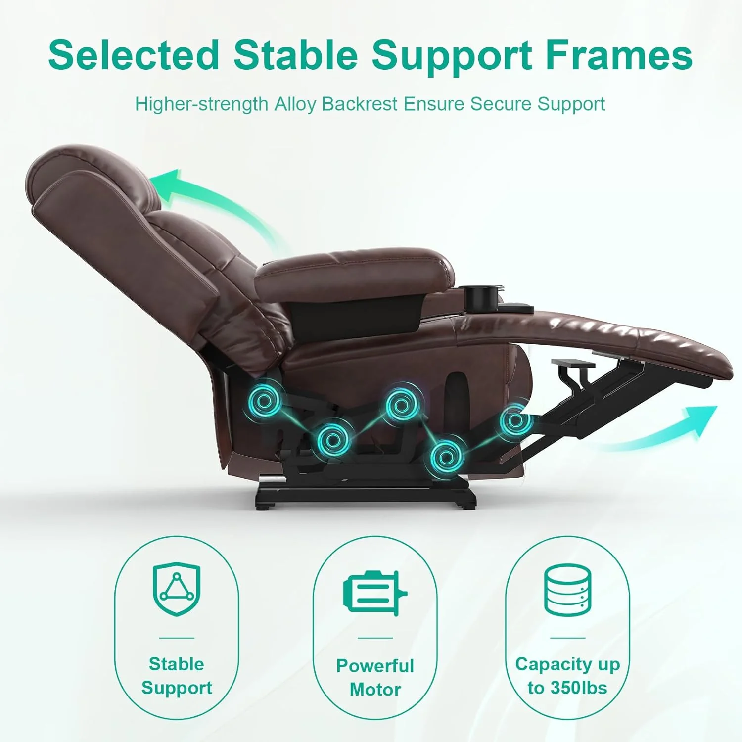Relaxation chair, TV chair, electrically adjustable massage chair with heating function, footstool, 2 side bag drink racks, C-shaped and USB ports, living room TV chair