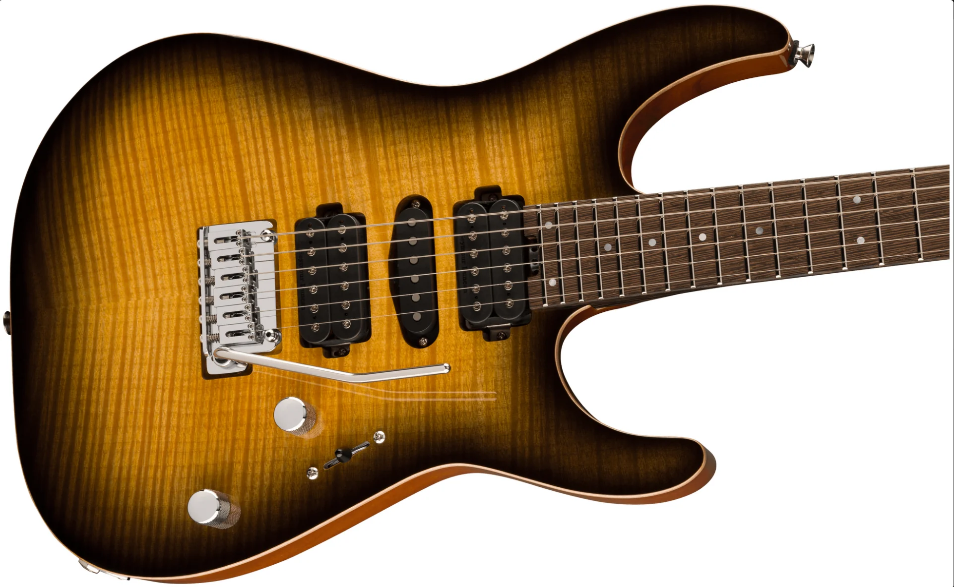 Charvel MJ Dinky DK24 HSH 2PT W MAH FM Flame Maple Top in Antique Burst 2024 w/OSSC