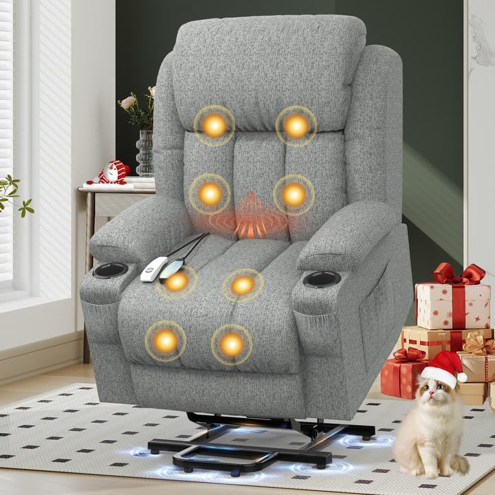 TV armchair, massage armchair, electric relaxation armchair with lounge chair function, stand up assist, massage heating, foot section, beverage rack, 4-side pocket, C-shaped and USB interface TV armchair lounge