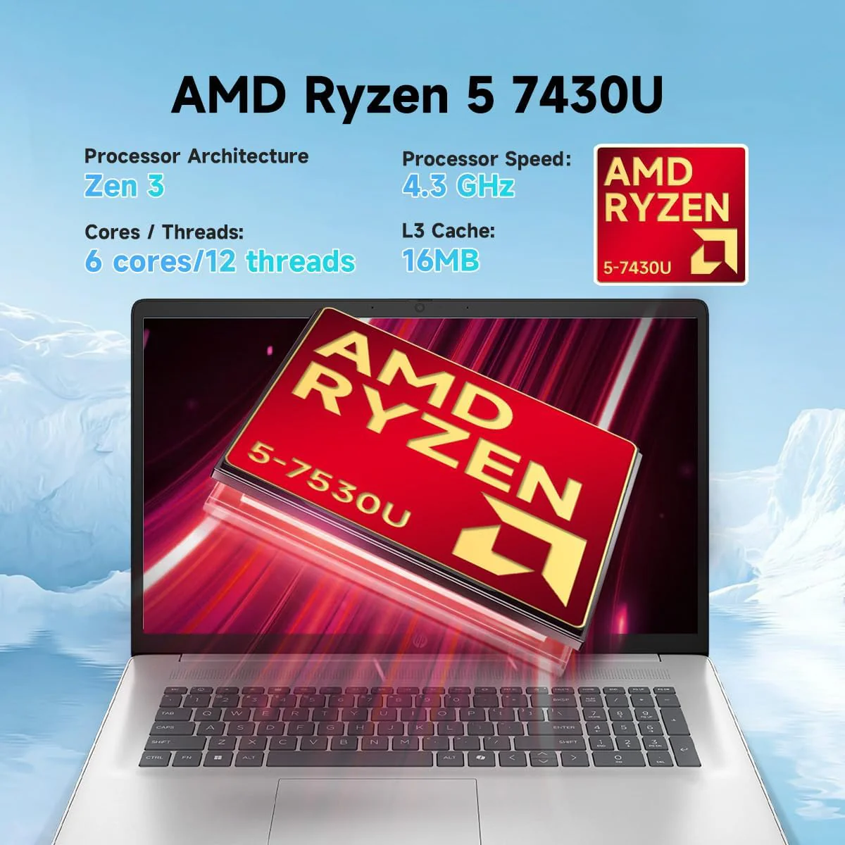 HP Premium 17 inch Touchscreen Laptop, AMD Ryzen 5 7430U, 17.3