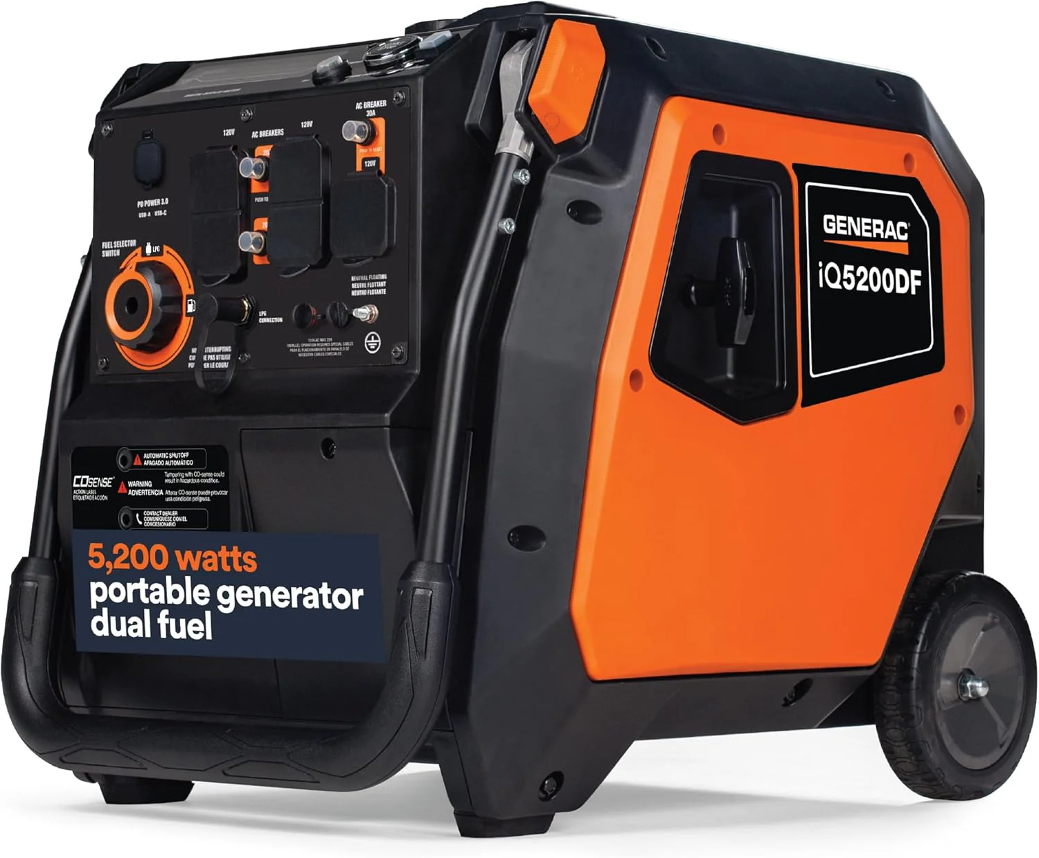 Generac 5,200-Watt Dual-Fuel Portable Inverter Generator - Gas and Propane Compatible - Quiet Operation - Produces Clean, Stable Power - Great for Home Backup, Camping, and RV Use