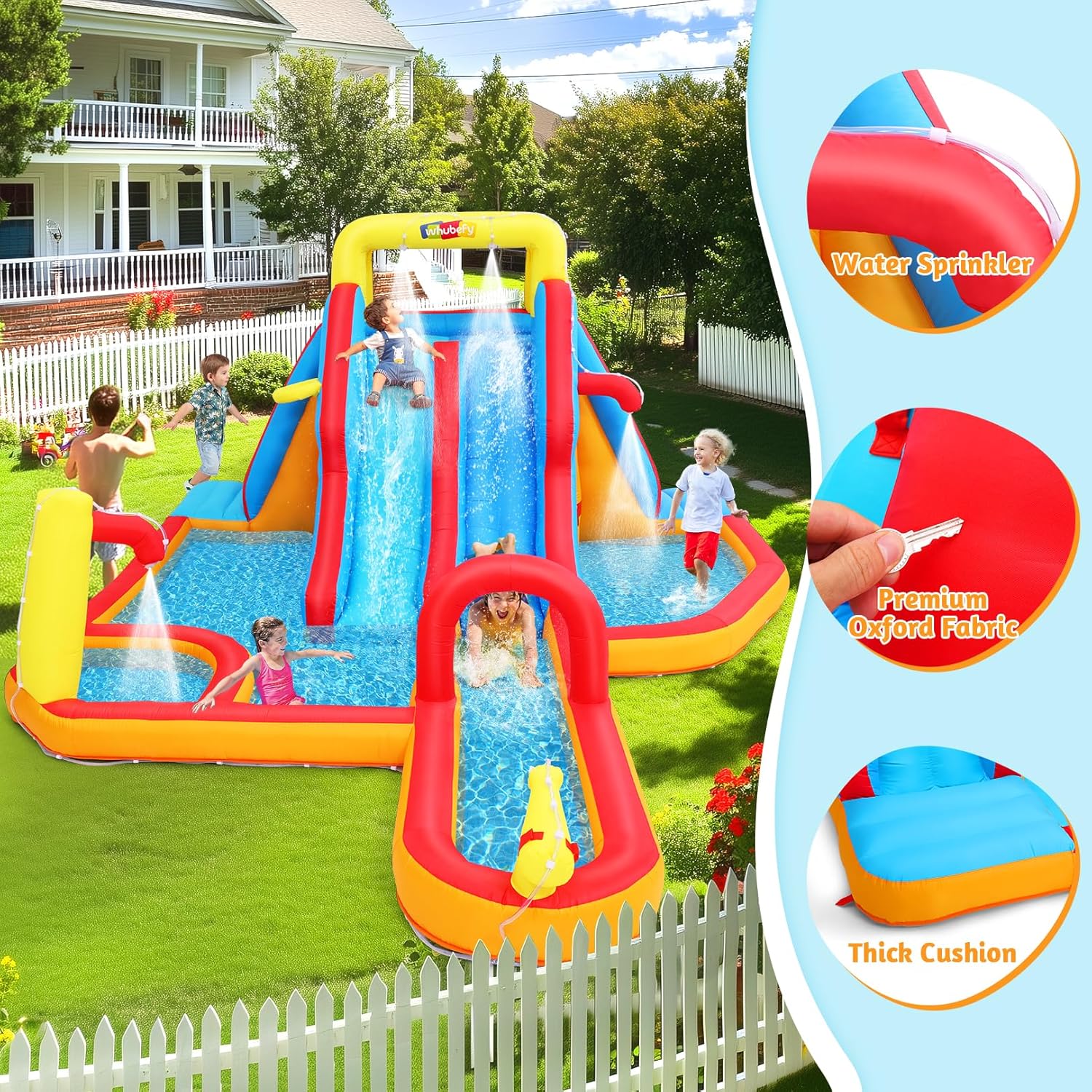 Whubefy 18Ftx14Ft Inflatable Water Slide Park Kids 3-12, Big Waterslide Bounce House with Extra Long Slides, Splash Pool, Kiddie Pool, Blow Up Water Slides Inflatables for Kids Backyard Water Fun