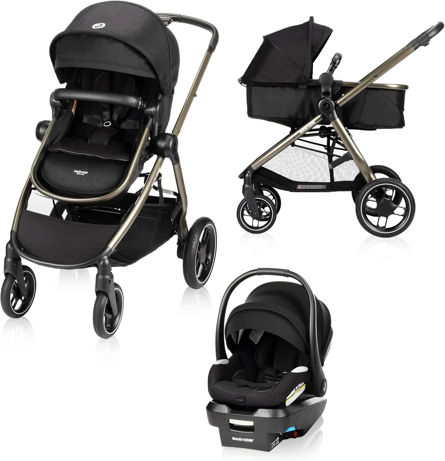Maxi-Cosi New Generation Zelia Luxe 5-in-1 Modular Travel System, Carriage Mode, Reversible Toddler Seat, Mico Infant Car Seat (included), Enhanced All-Terrain Wheels, Use from Birth – New Hope Tan