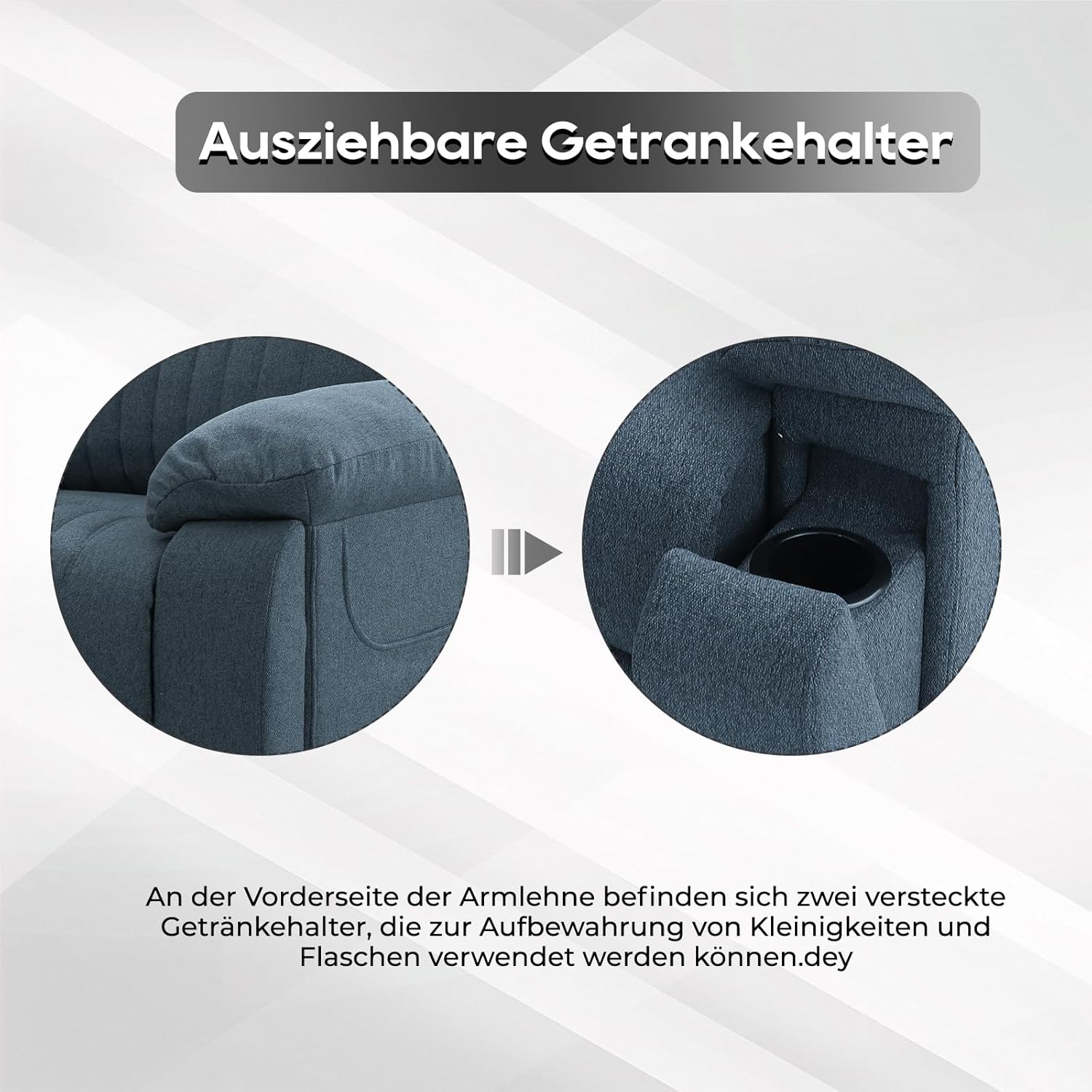 Electric adjustable TV armchair with reclining function, TV armchair with massage and heating functions, C-shaped and USB connector, maximum 160 kilograms (blue)