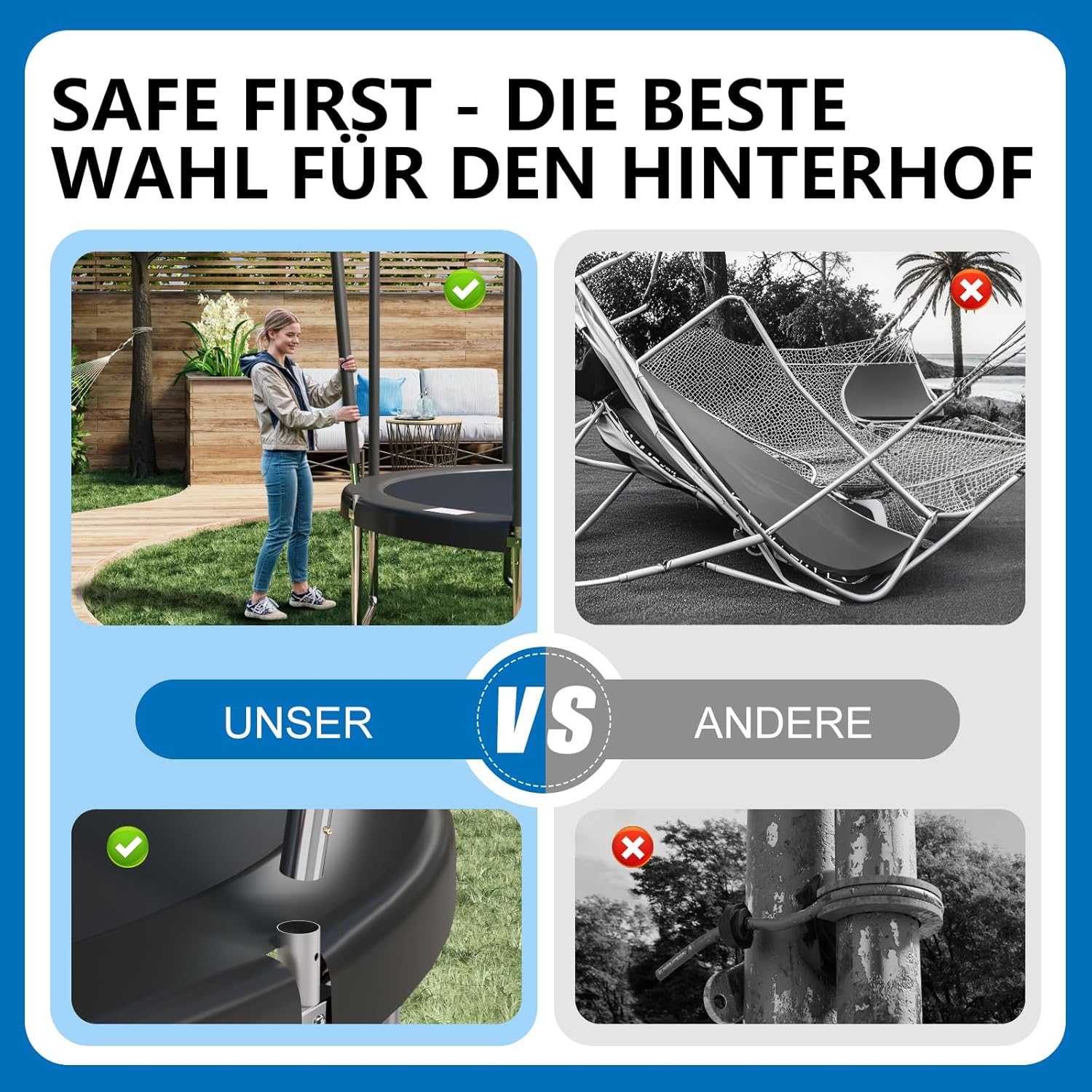 Devoko Trampolin Outdoor Ø 427 cm Indoor Trampolin Kinder Gartentrampoline, Komplettset mit Schuhnetz, Leiter, Randabdeckung, Sicherheitsnetz, Belastbarkeit 150 kg