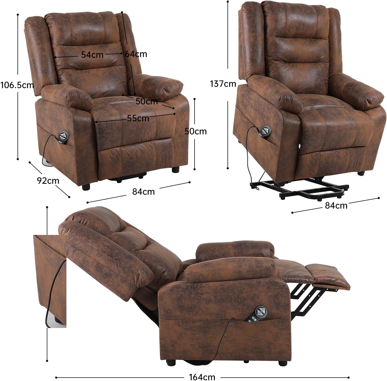 Electric TV chair with standing assistance, massage chair with heating function, adjustable remote control with lying function, sleep function and foot, weighing 220 kilograms, brown suede