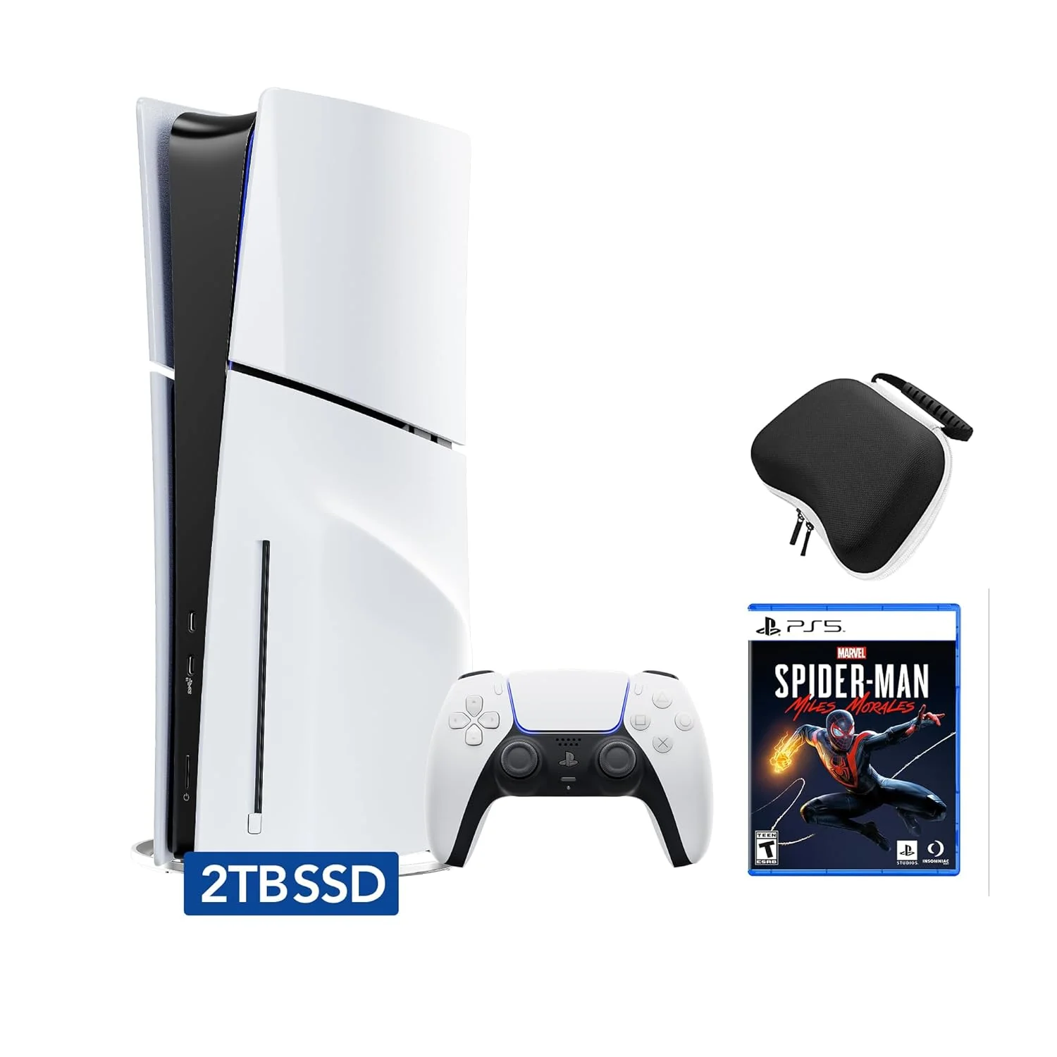 PlayStation 5 Slim Disc 2TB SSD Edition Bundle with Spider-Man: Miles Morales and Controller Case - White, Upgraded 2TB Ultra Fast SSD PS5 Slim Disc Gaming Console Bundle with Haptic Feedback Wireless Controller and Case [video game] [video game] [vi