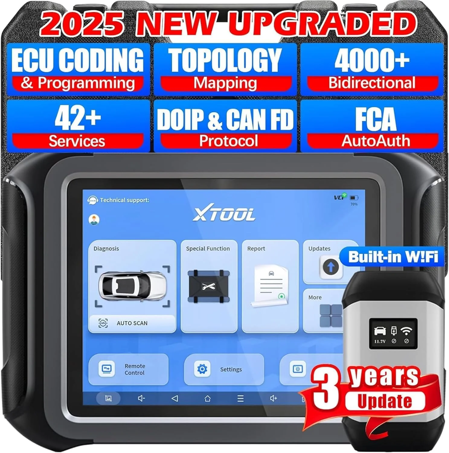 XTOOL D9S Pro Automotive Diagnostic Tool: Wireless Bidirectional OBD2 Scanner with ECU Pr0gramming/C0ding, High-End Scan Tool with Topology, 45+ Resets, Full System, PMI, FCA/CAN FD/DoIP, 3-Yr Update