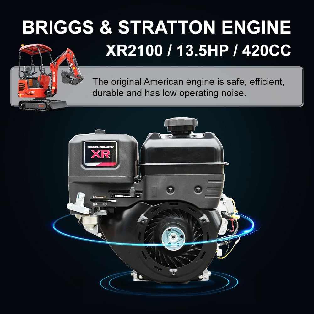 HY14C 1.4 Ton Mini Excavator w/Side Swing Boom, Semi-Auto Quick Coupler & Hydraulic Thumb for Tight Space Construction, Landscaping, Farming 13.5HP B&S Engine, Includes delivery & unloading services