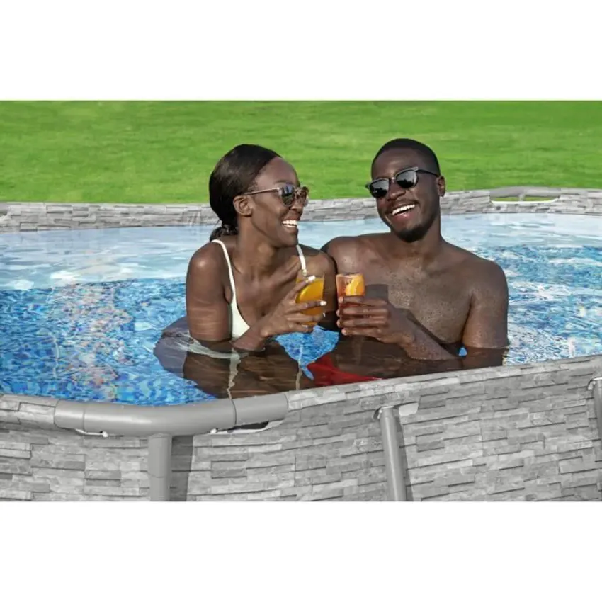 Kit Piscine hors sol BESTWAY Power Steel&trade;- 427 x 250 x 100 cm - Ovale (Livr&eacute;e avec filtre &agrave; cartouche, b&acirc;che, &eacute;chelle)