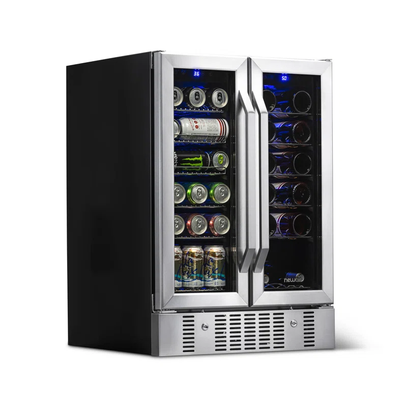 Newair 24” Built-in Dual Zone 18 Bottle and 58 Can Wine and Beverage Fridge in Stainless Steel