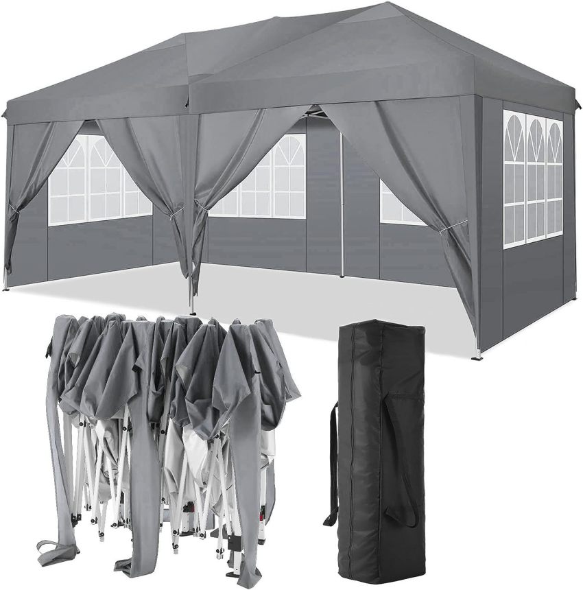 TOOLUCK Folding Gazebo Waterproof Stable Popup Foldable Gazebo Anti-UV Garden Gazebo with 6 Side Panels