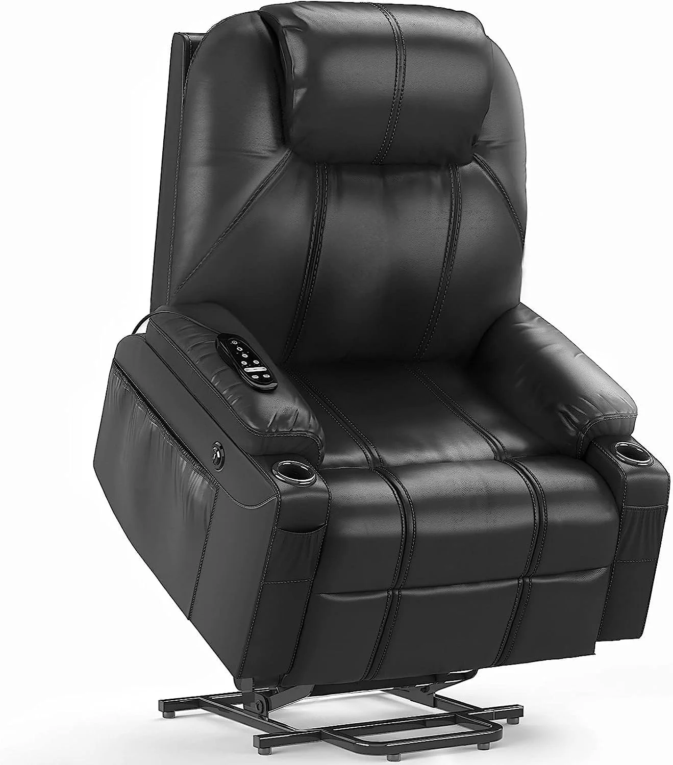 TV armchair is electrically adjustable, an auxiliary massage chair with massage heating function, a high-end armchair, a relaxation chair with feet, 2 side pockets and a drink rack, a USB interface, and is gray