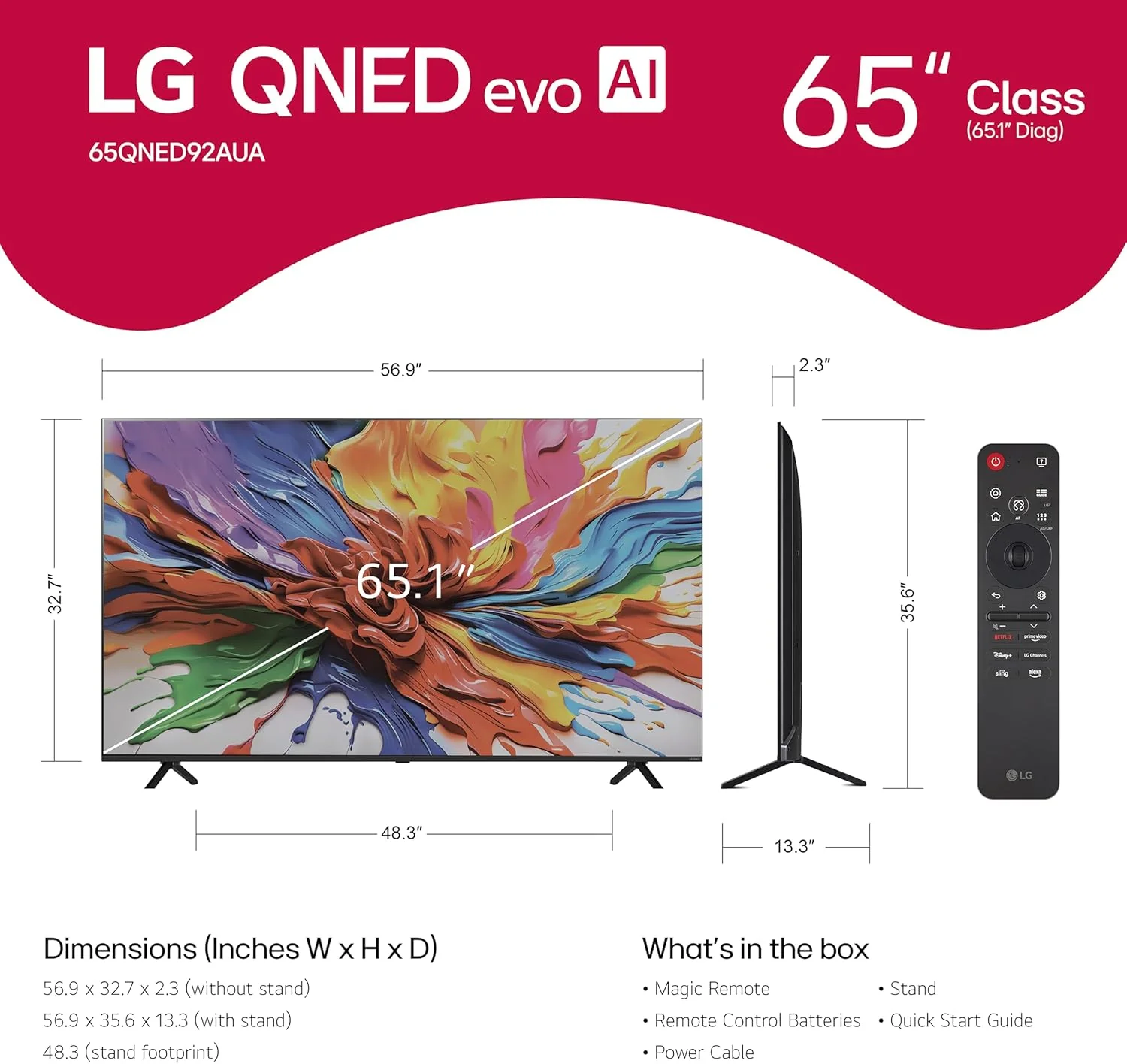 LG 65-Inch Class QNED evo AI QNED92A Series Mini LED 4K Smart TV w/Dolby Atmos, Dolby Vision, HDR10, AI Super Upscaling 4K, Filmmaker Mode, Wow Orchestra, Alexa Built-in (65QNED92AUA, 2025)