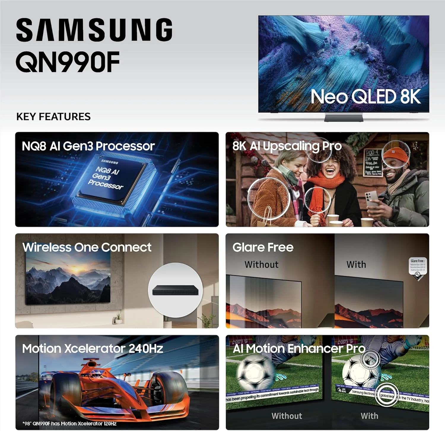 Samsung 75-Inch Class Neo QLED QN990F 8K Mini LED Smart TV (2025 Model) NQ8 AI Gen3 Processor, 8K AI Upscaling Pro, Wireless One Connect, Glare Free, Samsung Vision AI, Alexa Built-in