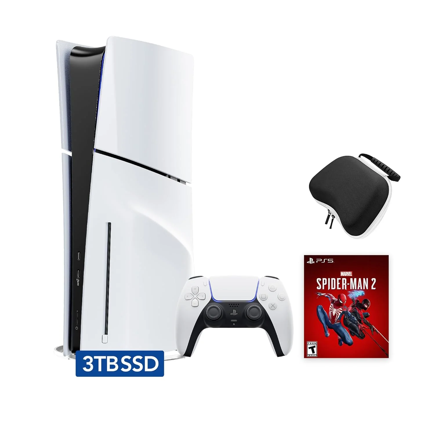 Sony PlayStation 5 Slim Upgraded 3TB Disc Edition Spider-Man 2 Bundle - White, Slim PS5 Upgraded 3TB Ultra Fast SSD Gaming Console Bundle with Wireless Controller and C-Gamers Controller Storage Case
