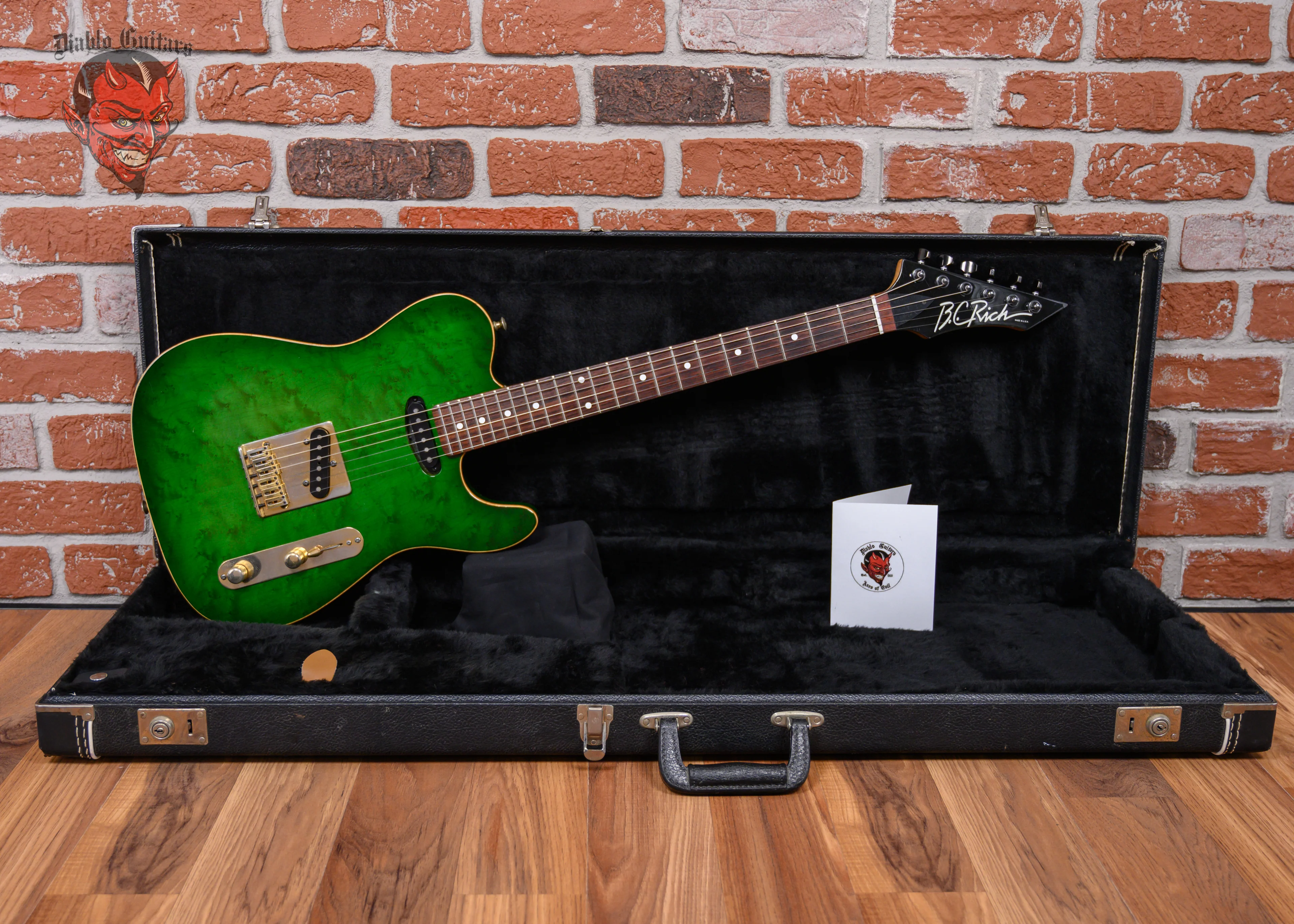 B.C. Rich USA Custom Shop Telecaster One-Off Birdseye Maple Top Transparent Green 1990 w/OHSC