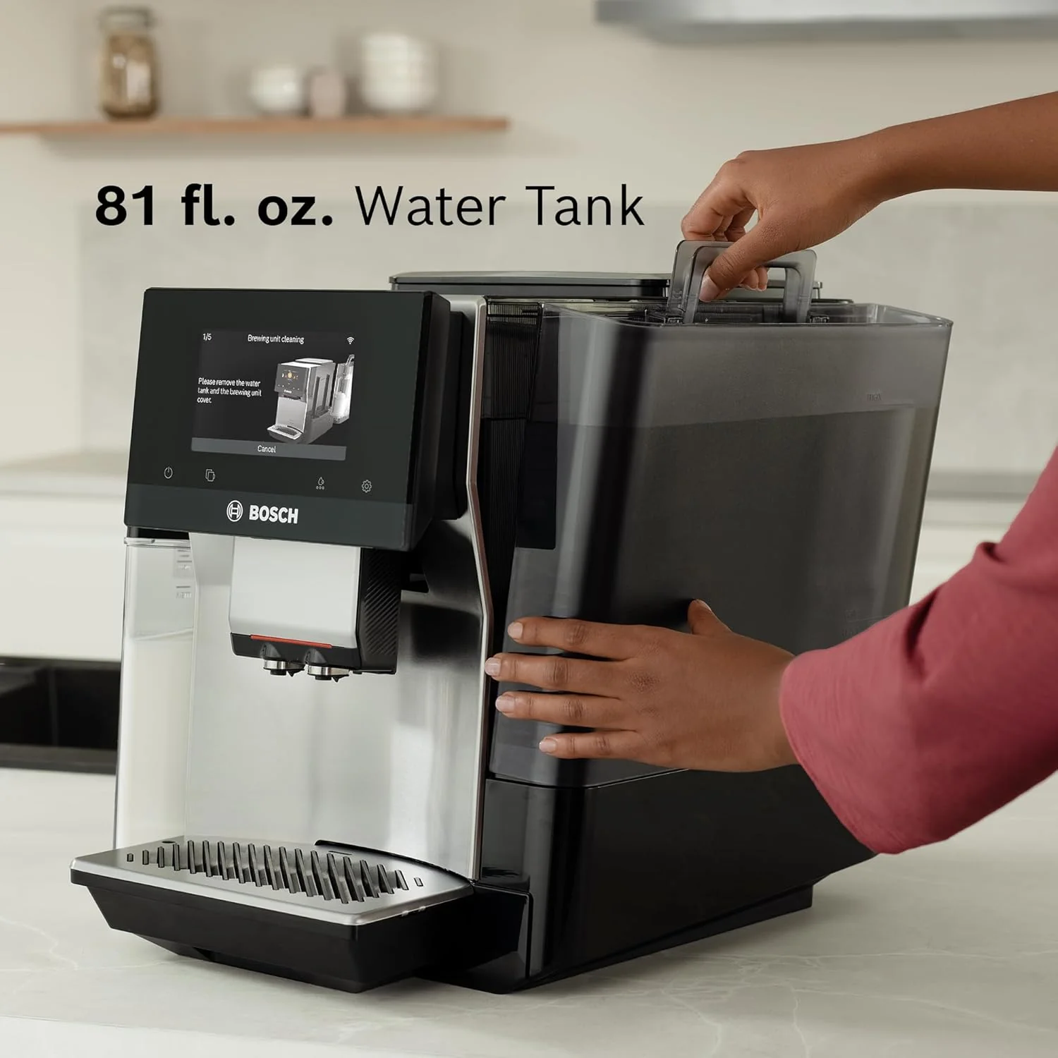 Bosch 800 Series Fully Automatic Espresso and Coffee Machine – 36 Drinks with Coffee World, Cold Brew, Double Cup, Milk Hose, Glass Milk Container, in Metallic Silver TPU60501