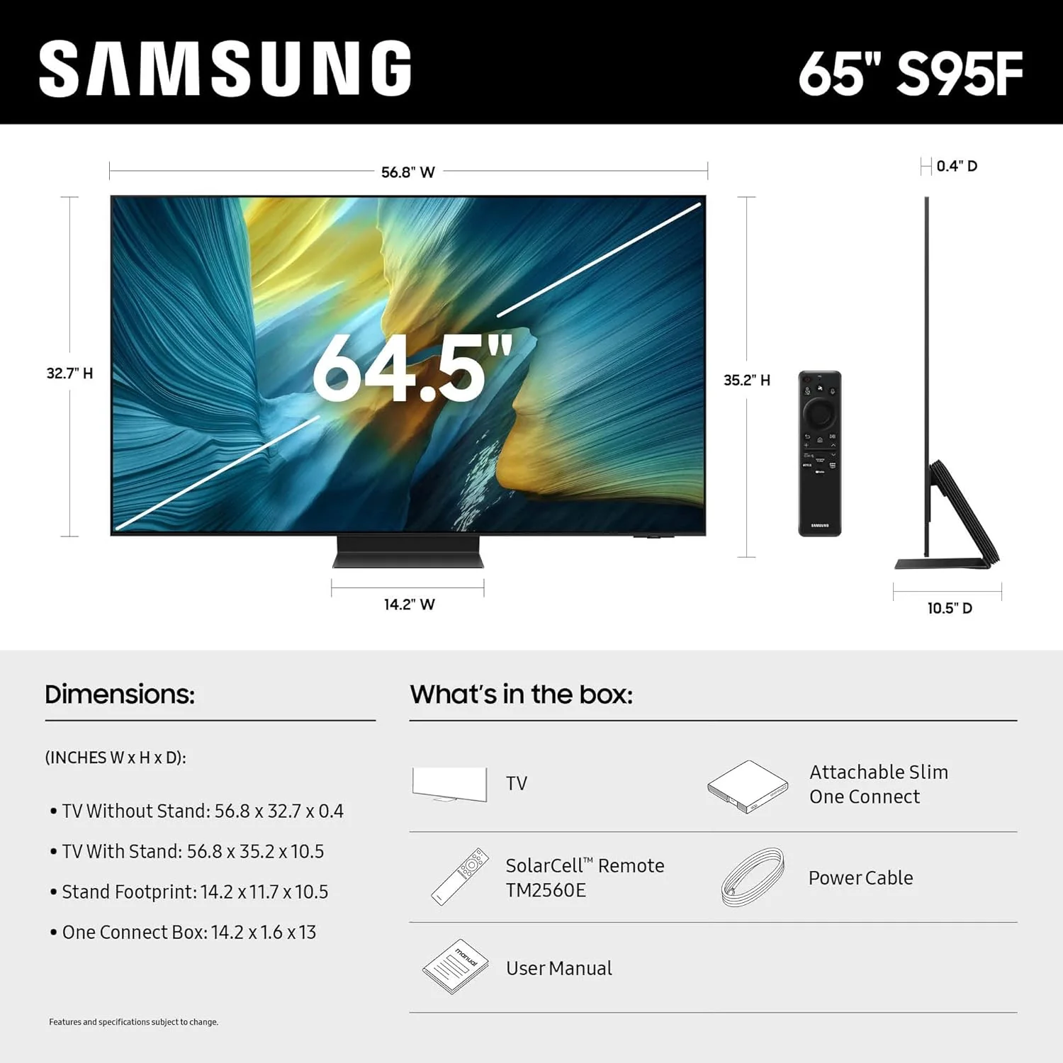 SAMSUNG 65-Inch Class OLED S95F 4K Glare Free Smart TV (2025 Model) NQ4 AI Gen3 Processor, OLED HDR Pro, Motion Xcelerator 164Hz, Dolby Atmos, Samsung Vision AI, Alexa Built-in