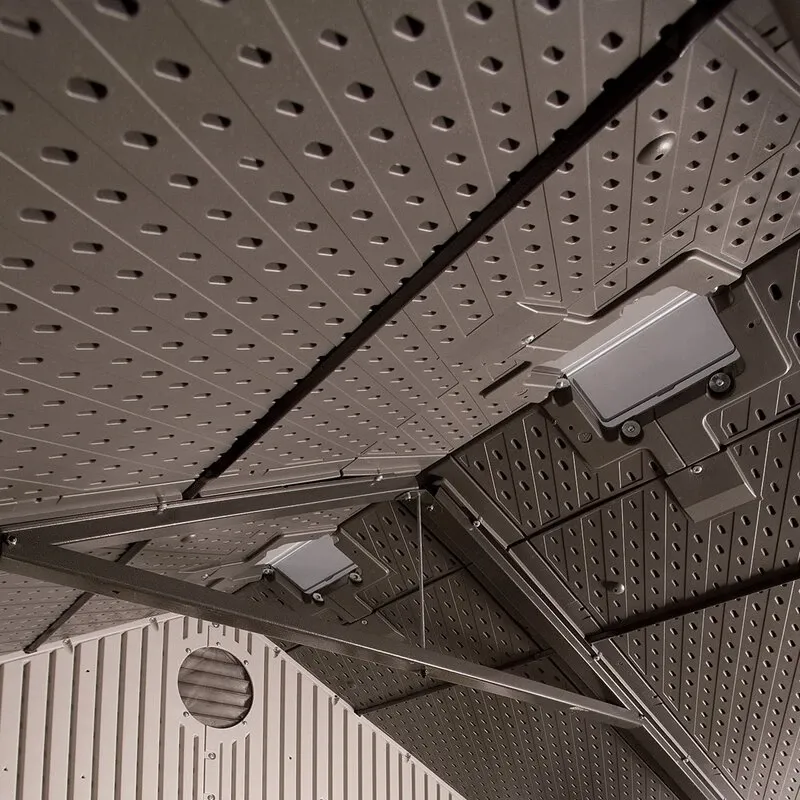 8' wide x 7' 4" deep plastic storage shed