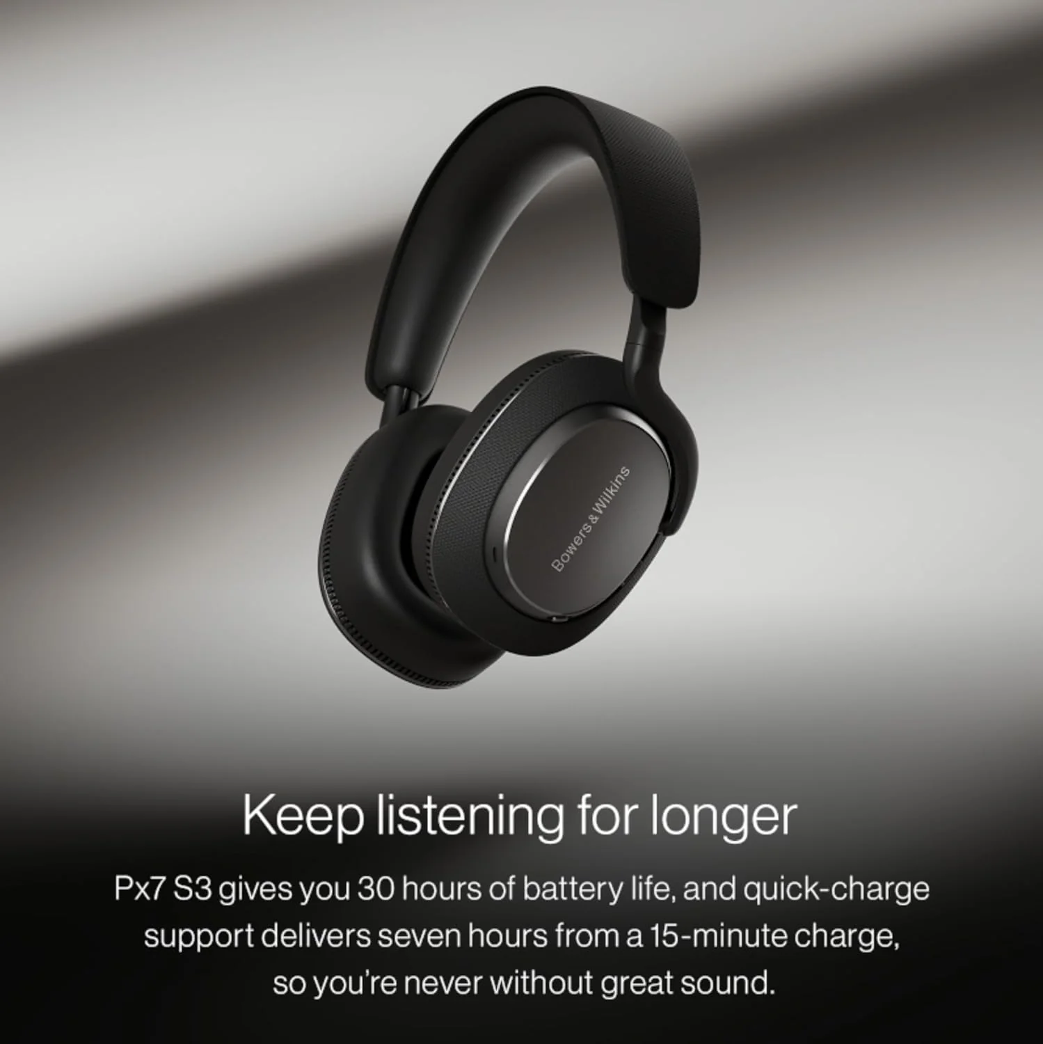 Bowers & Wilkins Px7 S3 Over-Ear Headphones, High-Resolution Sound, Comfortable Fit, Bluetooth, Active Noise Cancelling & Transparency Mode, 30-Hour Playtime, Quick Charge Support, Anthracite Black